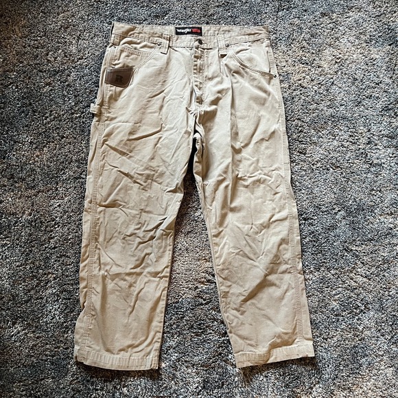 Vintage Wrangler Pants Mens 38 Faded Brown Riggs Ripstop Carpenter Work Pockets - Picture 1 of 7